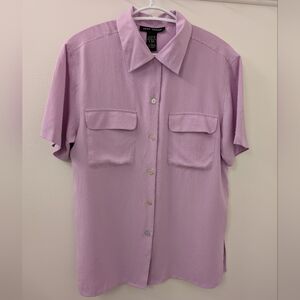 Anne Carson 100% Silk Lilac Women's Button Down Short Sleeve Shirt Size M